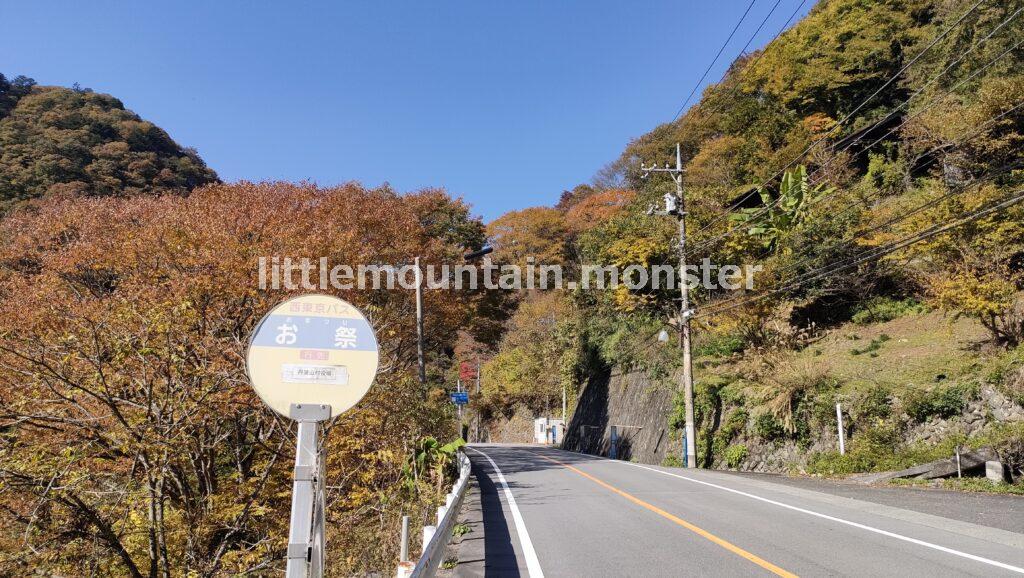 鴨沢西(徒歩15分)→お祭バス停(4分)で登山口に到着