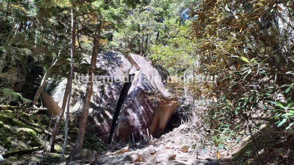 桃太郎岩までは、岩多めの登山道を登る