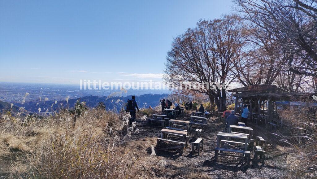 景信山（727.1m）の頂上からは、雪化粧した富士山がっ